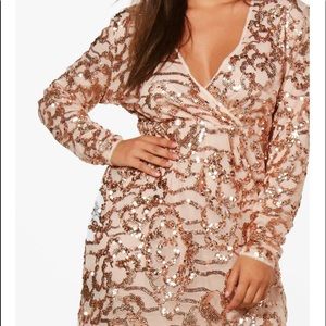 Boohoo Rose Gold Two Tone Wrap Sequin Dress